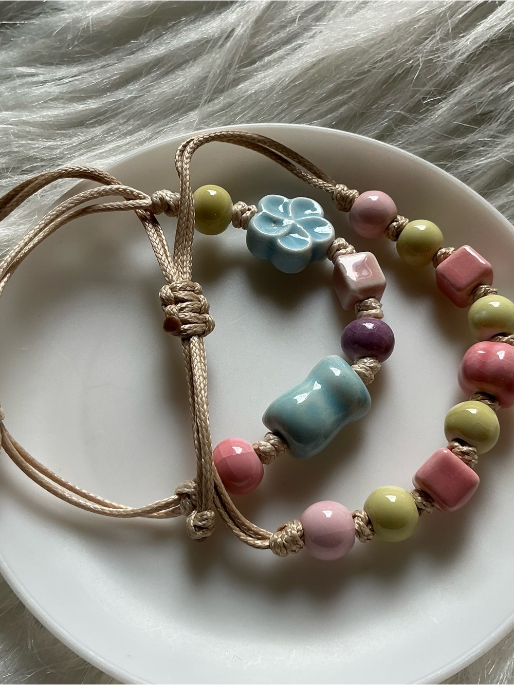 Two Cute Ceramic Bead Adjustable String Bracelets - Picture 5 of 6